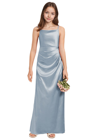 dideyttawl A-Line Junior Bridesmaid Dress Square Neck Pleated Stretch Satin Flower Girl Dress Sleeveless Formal Special Occasion Dress for Wedding 2520