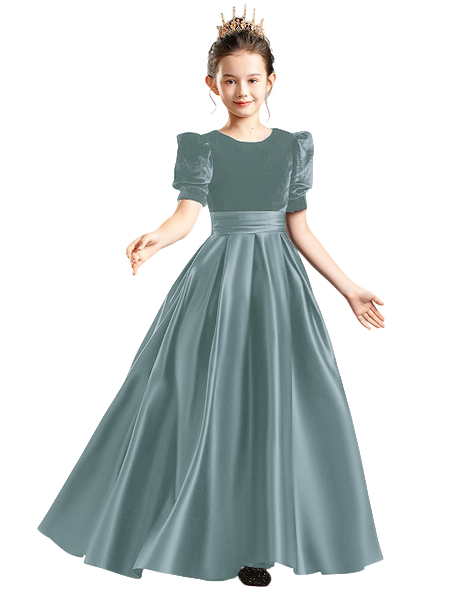 dideyttawl Velvet Junior Bridesmaid Dresses A-Line Satin Flower Girl Dress 2540, Dusty Blue / 8 dideyttawl Velvet Junior Bridesmaid Dresses A-Line Satin Flower Girl Dress 2540, Dusty Blue / 8