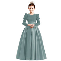 Dideyttawl Velvet Girls Formal Dress Long Sleeves Satin Flower Girl Dress 2541