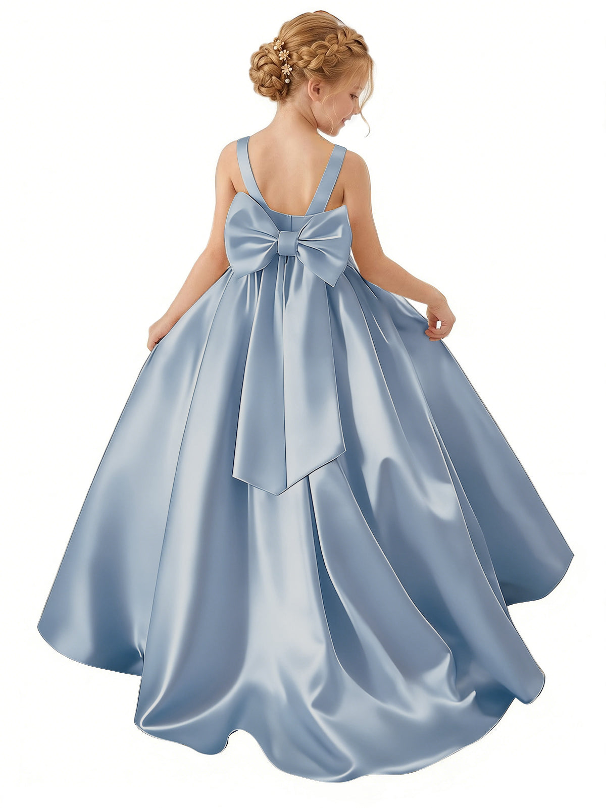 dideyttawl Big Bow Junior Bridesmaid Dresses for Wedding Satin Flower Girls Dress A-Line Princess Pageant Ball Gown Formal Party 2779