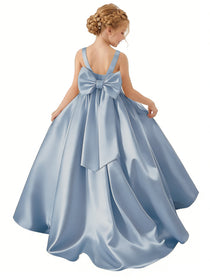 Dideyttawl Big Bow Satin Flower Girl Dress for Wedding A-Line Princess Pageant Ball Gown Formal Party
