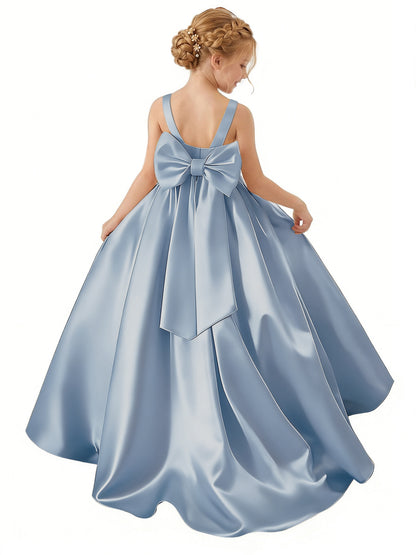 dideyttawl Big Bow Junior Bridesmaid Dresses for Wedding Satin Flower Girls Dress A-Line Princess Pageant Ball Gown Formal Party 2779