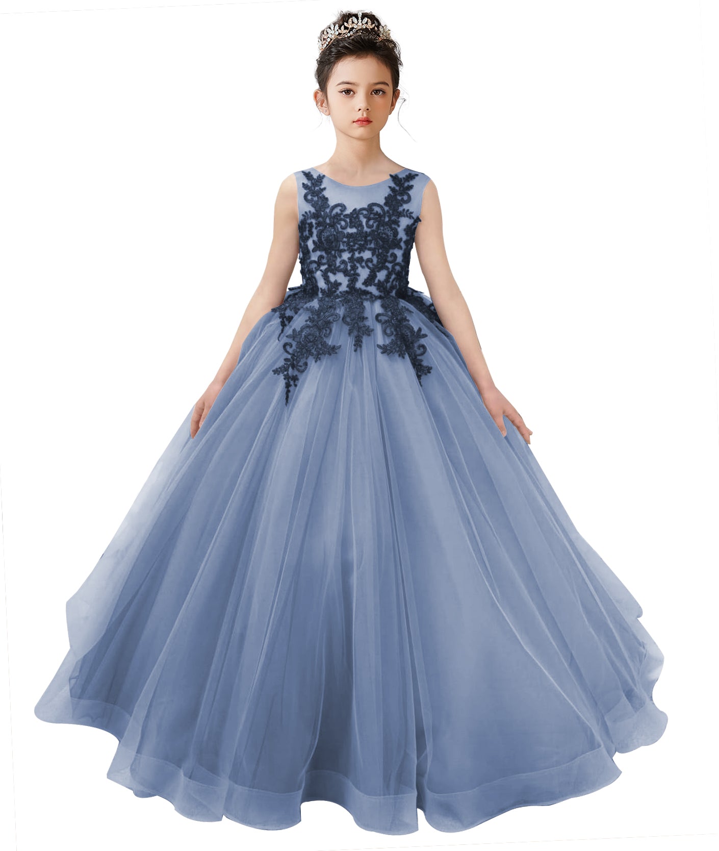 Dideyttawl 2026 Spring Lace Appliqu Ruffle Tulle Flower Girl Dress Ball Gown 1st Communion Formal Dress Pageant Birthday Party Dress, Dusty Blue / 12 Dideyttawl 2026 Spring Lace Appliqu Ruffle Tulle Flower Girl Dress Ball Gown 1st Communion Formal Dress Pageant Birthday Party Dress, Dusty Blue / 12