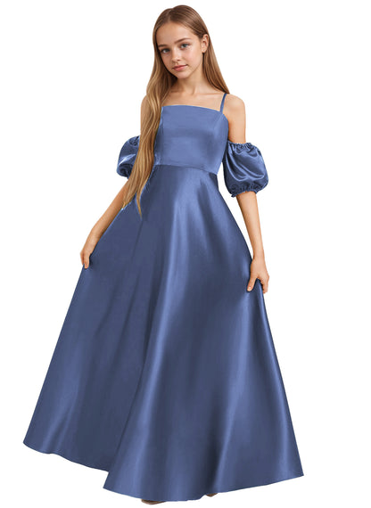 dideyttawl Girls A-Line Cold Shoulder Junior Bridesmaid Dress Silk Satin Flower Girl Dress 2525