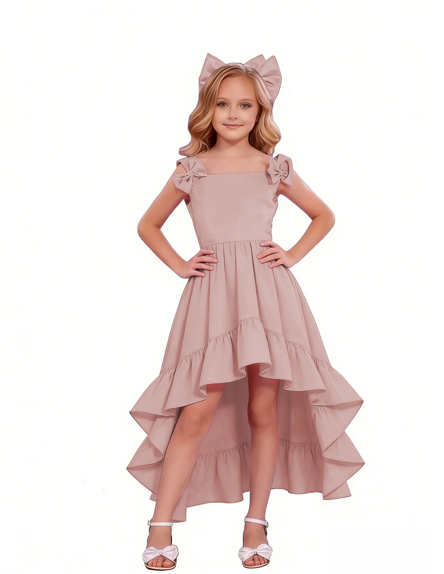 dideyttawl High-Low Junior Bridesmaid Dresses for Girls 4-16 Chiffon  A-Line Pageant Formal Party Ball Dress 2636