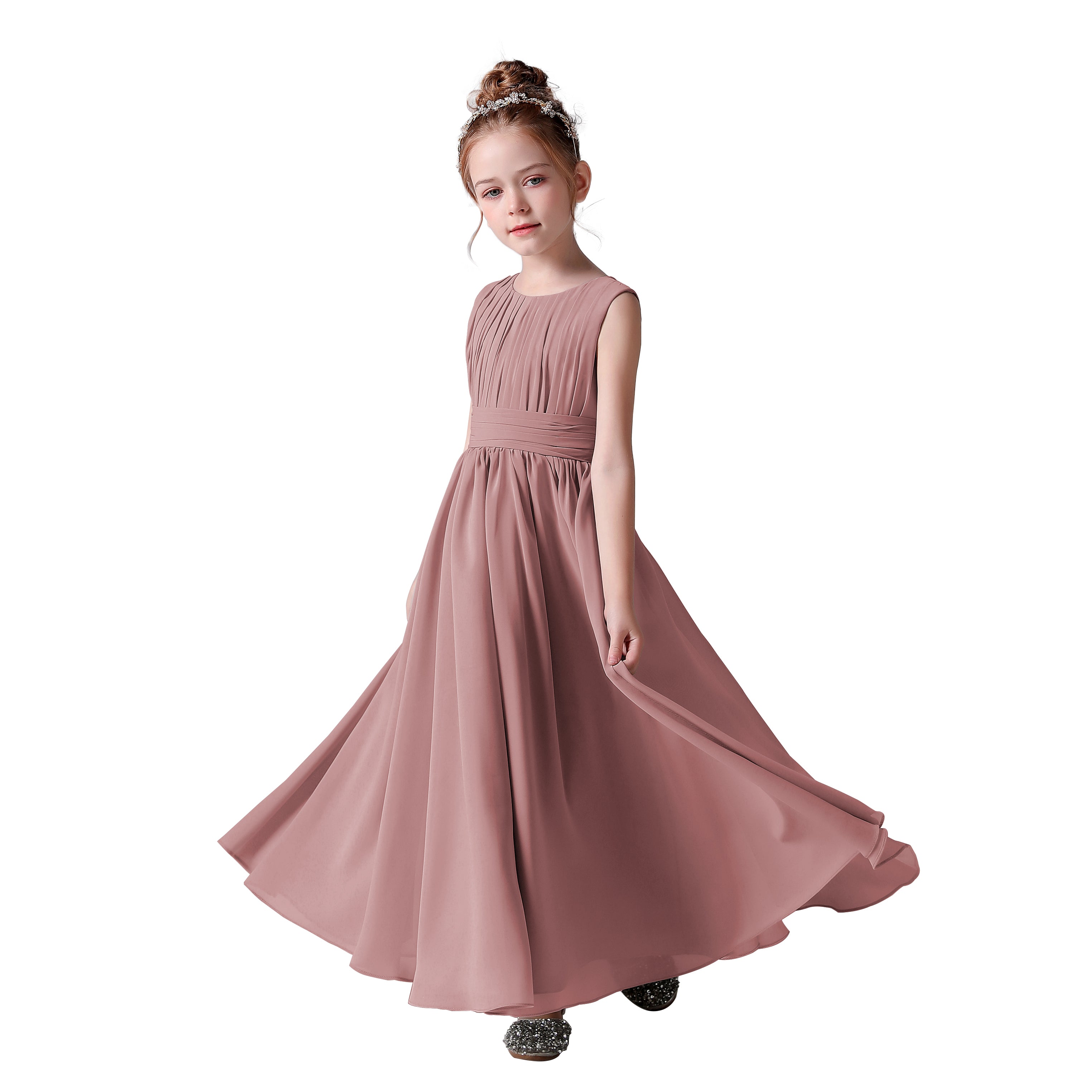 Dideyttawl Pleated Chiffon Flower Girl Dresses Sleeveless Wedding Guest Dress Simple Athenian Style A-Line Dresses for Special Occasion