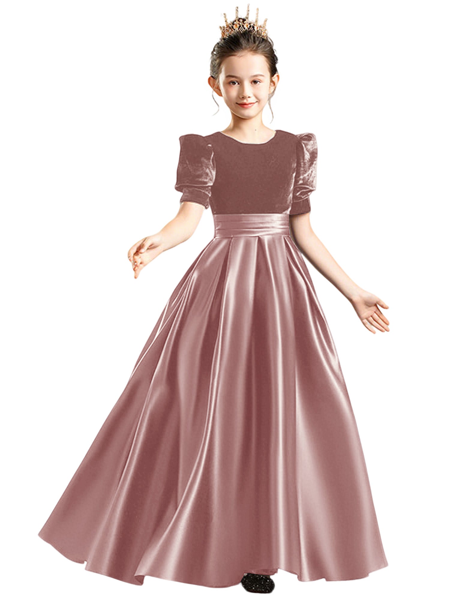 dideyttawl Velvet Girls Formal Dress A-Line Satin Flower Girl Dress 2540