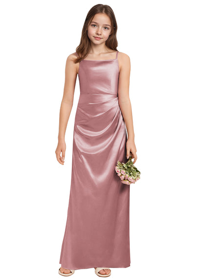 dideyttawl A-Line Junior Bridesmaid Dress Square Neck Pleated Stretch Satin Flower Girl Dress Sleeveless Formal Special Occasion Dress for Wedding 2520
