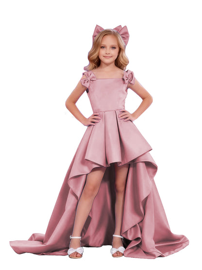 dideyttawl High-Low Junior Bridesmaid Dresses for Girls Pleated Satin A-Line Bow Straps Pageant Formal Party Dress 2536