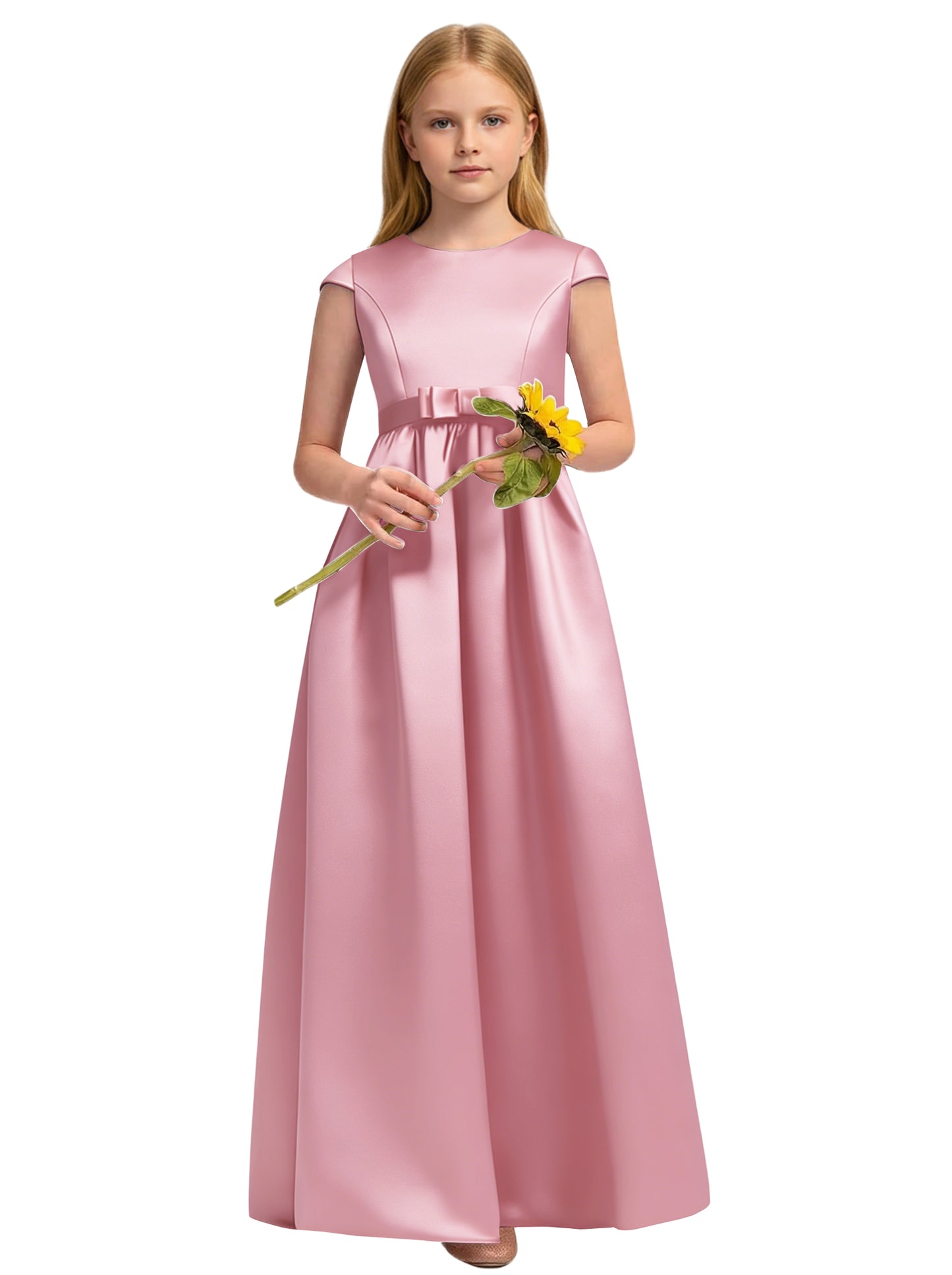 dideyttawl Satin Junior Bridesmaid Dresses Cap Sleeve Pageant Gown 2771