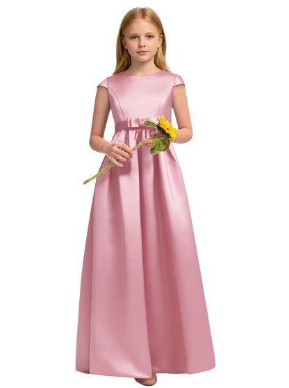 dideyttawl Satin Junior Bridesmaid Dresses Cap Sleeve Pageant Gown 2771