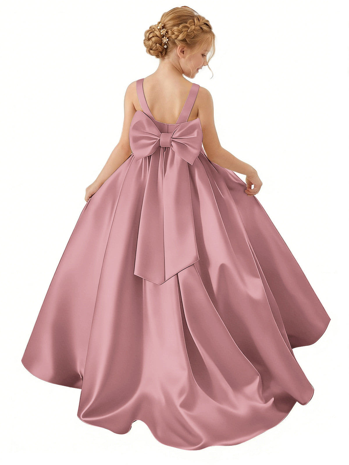 dideyttawl Big Bow Junior Bridesmaid Dresses for Wedding Satin Flower Girls Dress A-Line Princess Pageant Ball Gown Formal Party 2779
