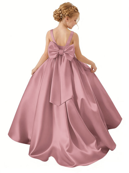 dideyttawl Big Bow Junior Bridesmaid Dresses for Wedding Satin Flower Girls Dress A-Line Princess Pageant Ball Gown Formal Party 2779