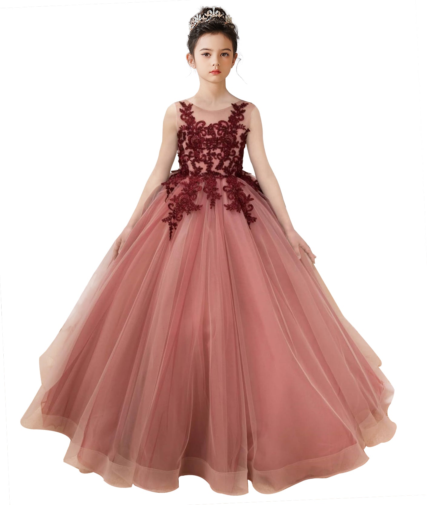 Dideyttawl 2026 Spring Lace Appliqué Ruffle Tulle Pageant Dress Ball Gown 1st Communion Formal Dress Pageant Birthday Party Dress
