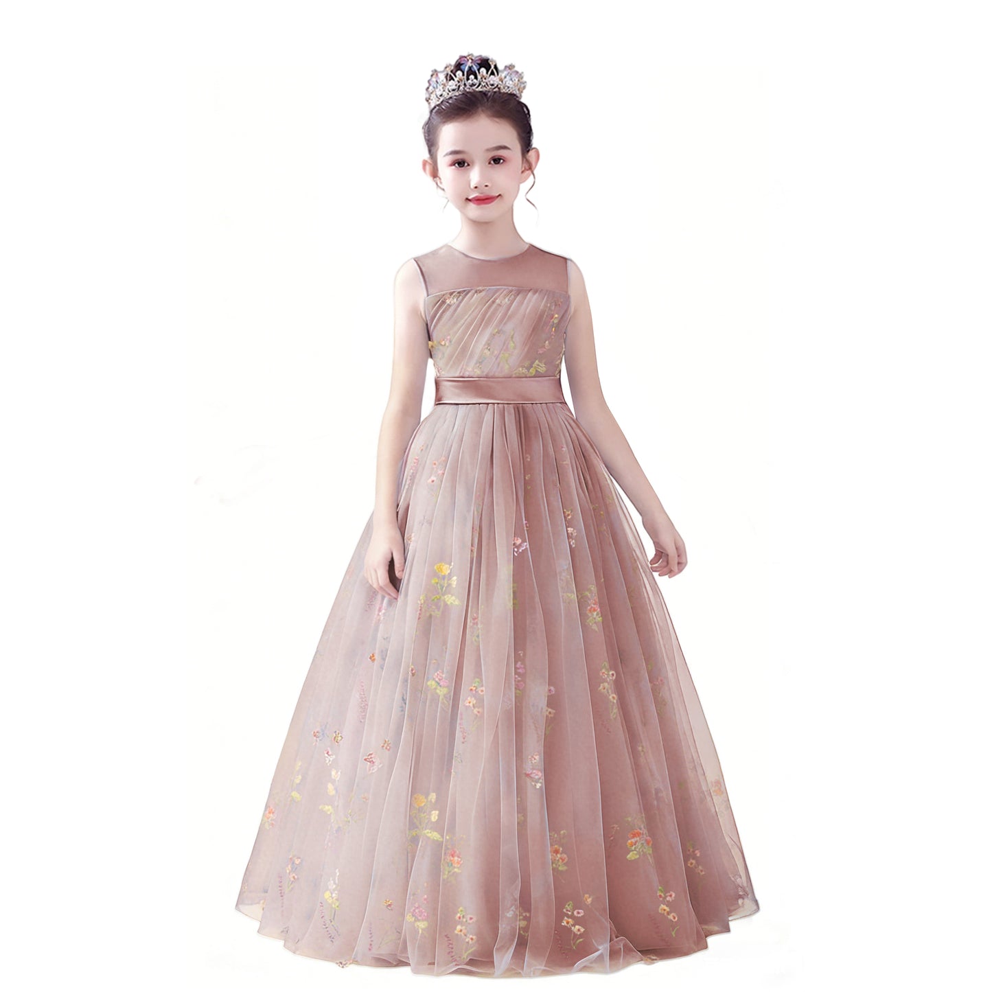dideyttawl 2026 Fairy Dress for Girls Floral Tulle Flower Girl Dresses Long Sleeveless Jr Bridesmaid Prom Gown 2554