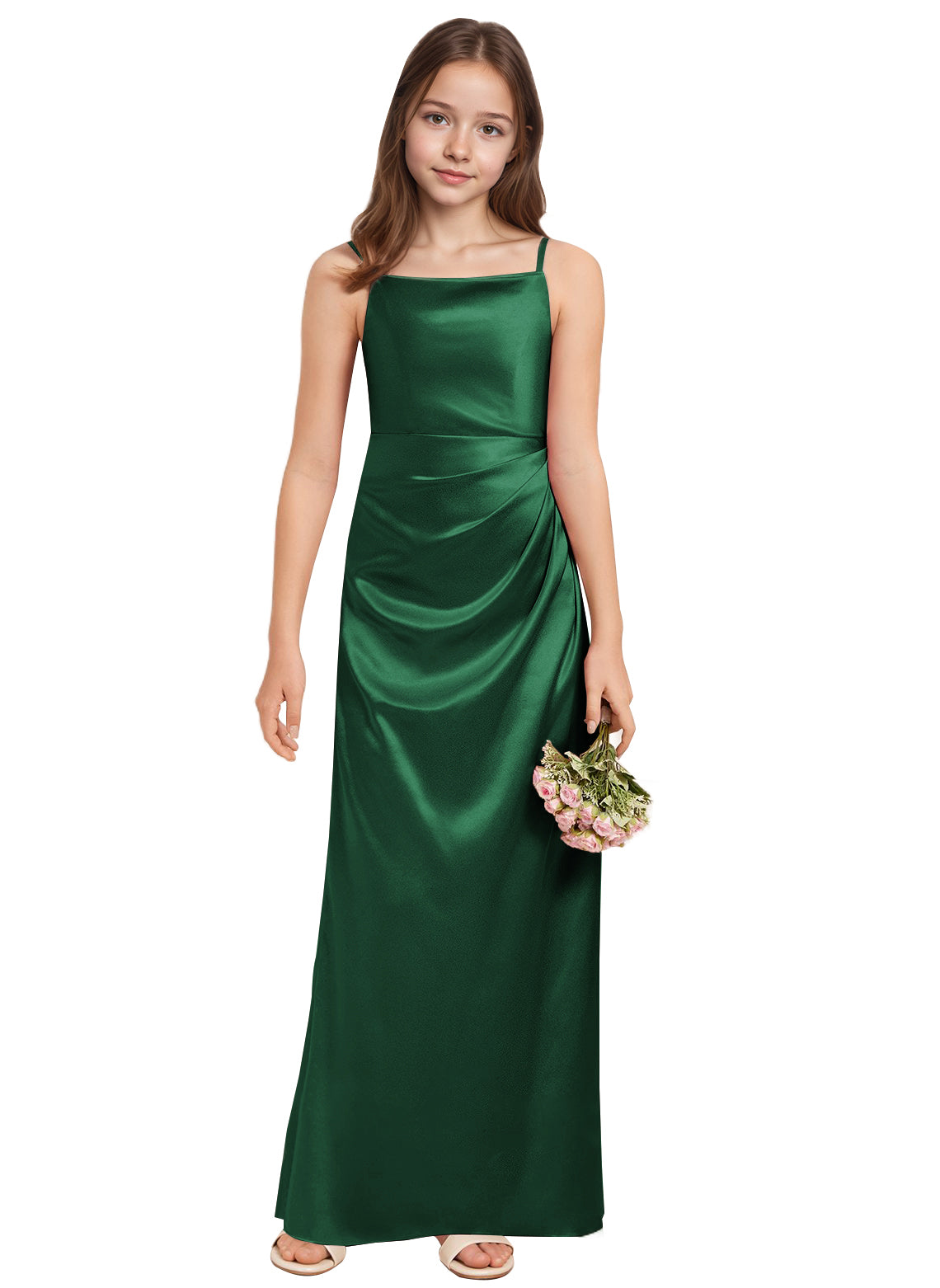 dideyttawl A-Line Junior Bridesmaid Dress Square Neck Pleated Stretch Satin Flower Girl Dress Sleeveless Formal Special Occasion Dress for Wedding 2520