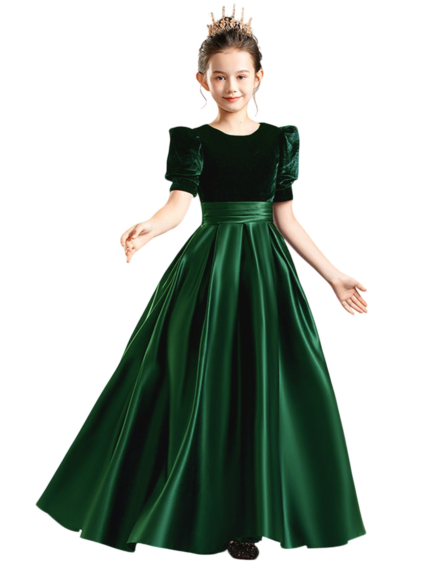 dideyttawl Velvet Junior Bridesmaid Dresses A-Line Satin Flower Girl Dress 2540