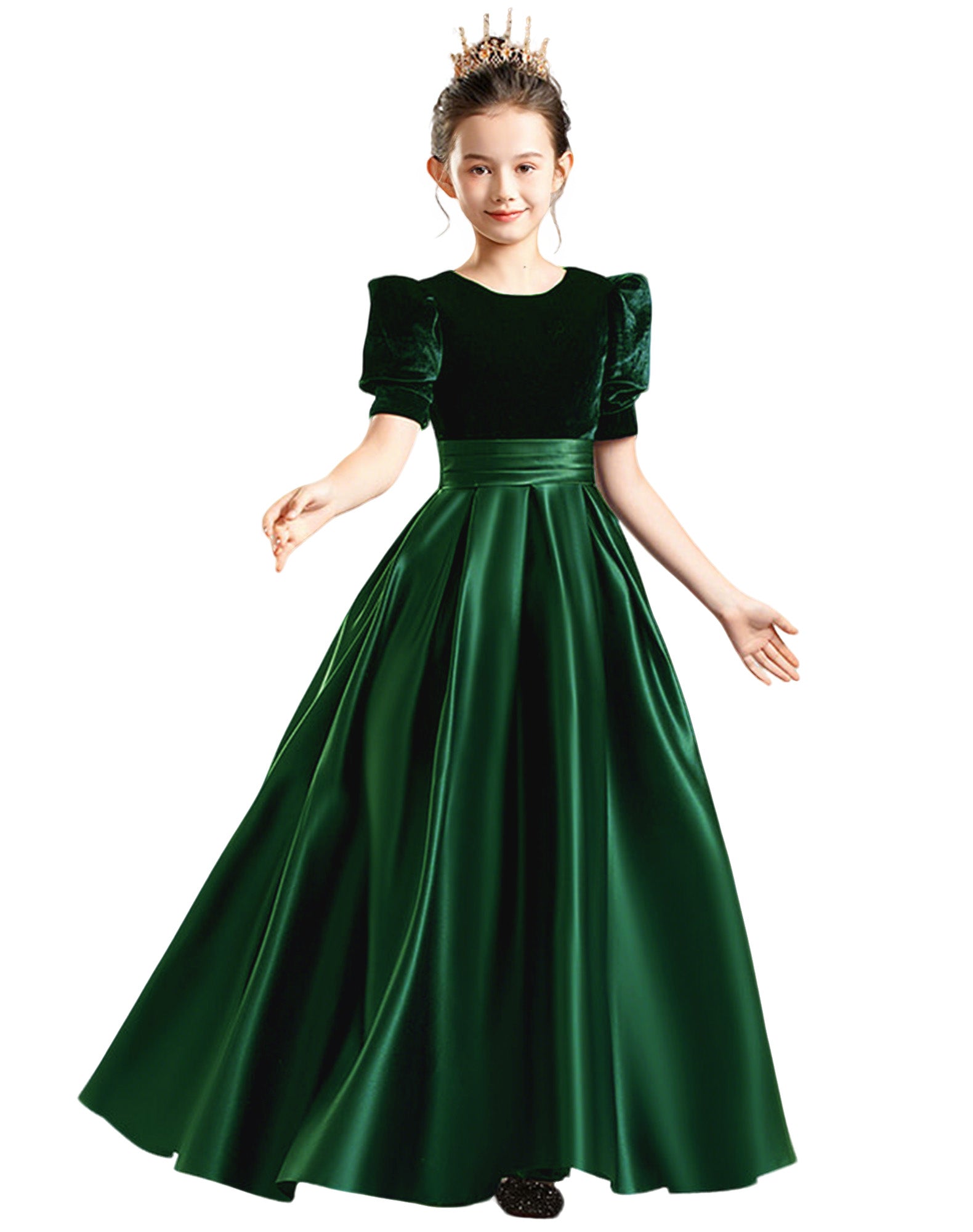 dideyttawl Velvet Girls Formal Dress A-Line Satin Flower Girl Dress 2540