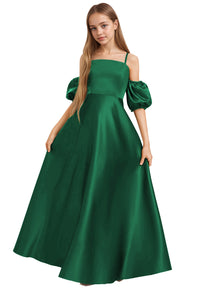 Dideyttawl Cold Shoulder Junior Bridesmaid Dress Satin Girls Pageant Gown 2525