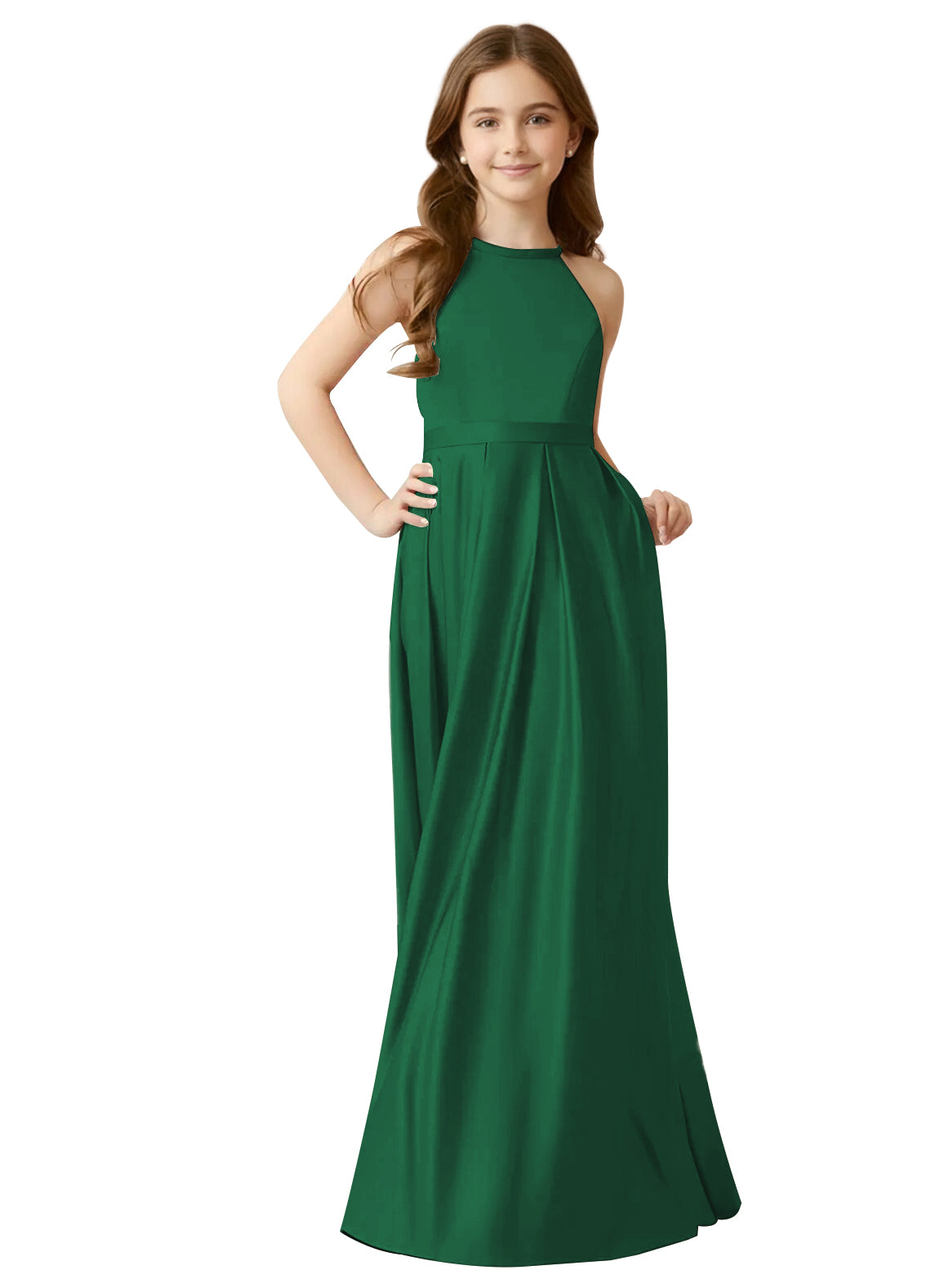 dideyttawl A-Line Junior Bridesmaid Dresses Halter Flower Girls Dress Satin Adjustable Straps Formal Gown 2532