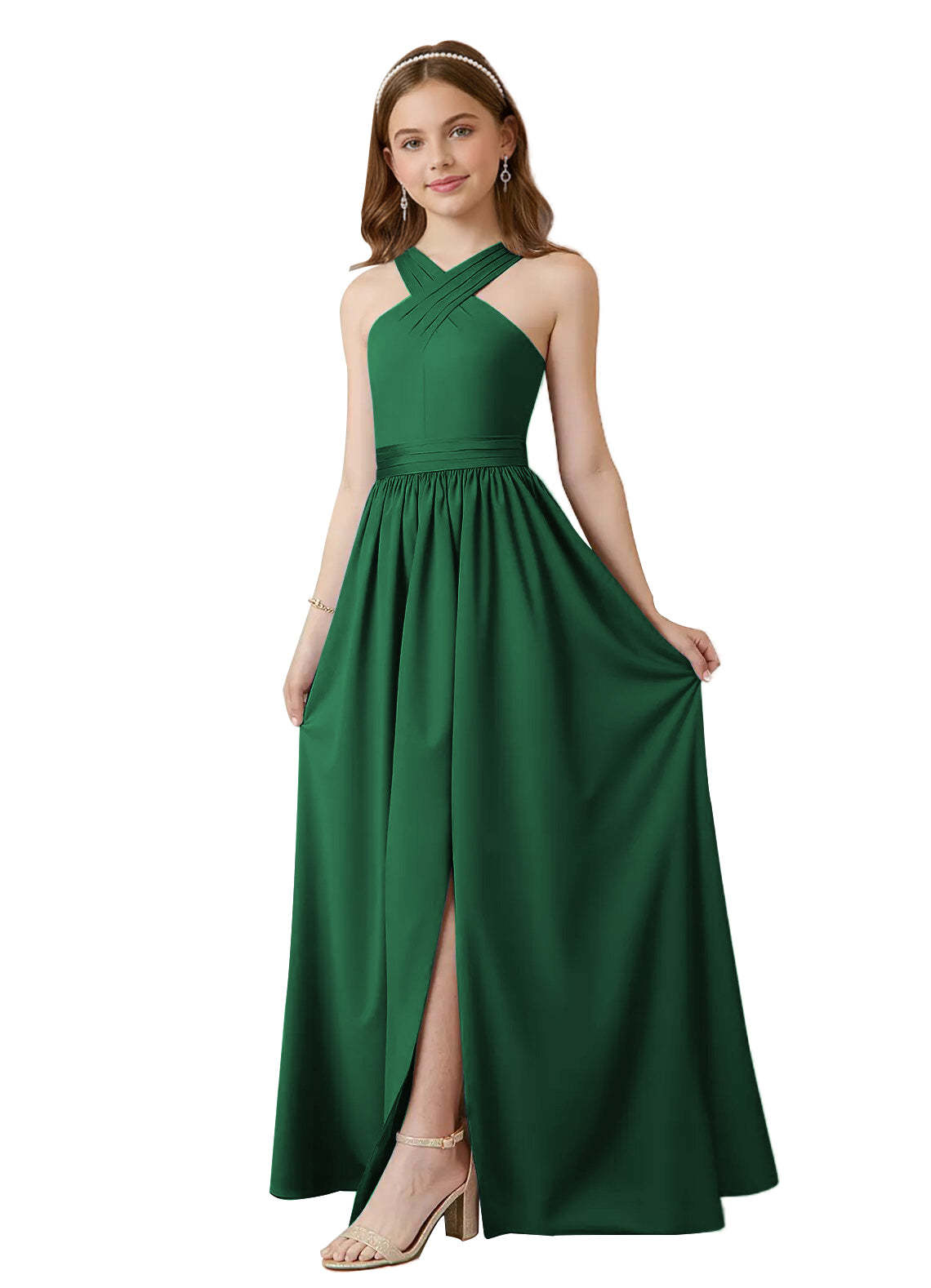 dideyttawl Junior Bridesmaid Dresses for Teen Girls Satin Halter A-Line Flower Girl Dress for Wedding 2531