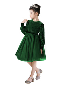 Dideyttawl Spring Girls Short Velvet Girls Formal Dress Elegant Formal Dress Lantern Long Sleeves Girls Birthday Party Dress