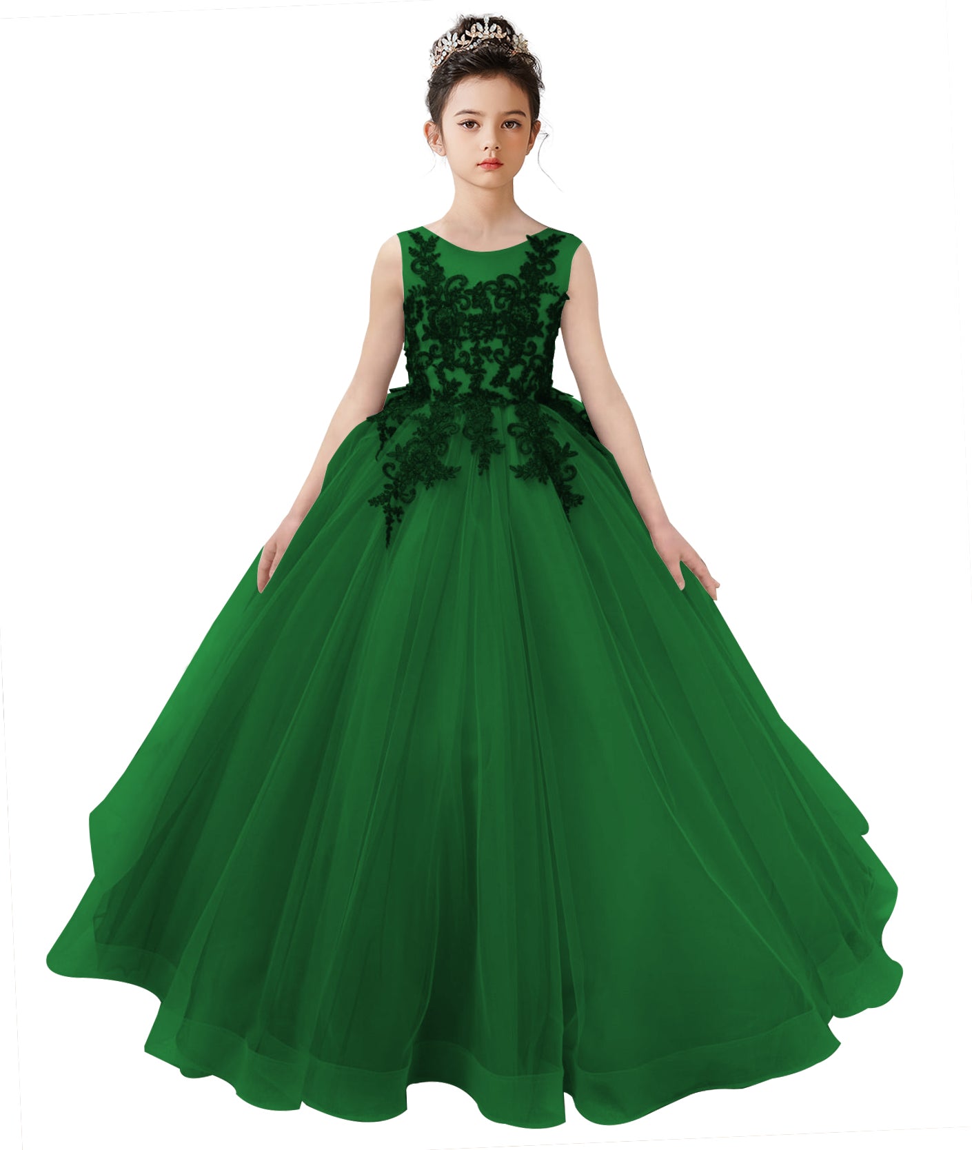 Dideyttawl 2026 Spring Lace Appliqu Ruffle Tulle Flower Girl Dress Ball Gown 1st Communion Formal Dress Pageant Birthday Party Dress, Dark Green / 6 Dideyttawl 2026 Spring Lace Appliqu Ruffle Tulle Flower Girl Dress Ball Gown 1st Communion Formal Dress Pageant Birthday Party Dress, Dark Green / 6