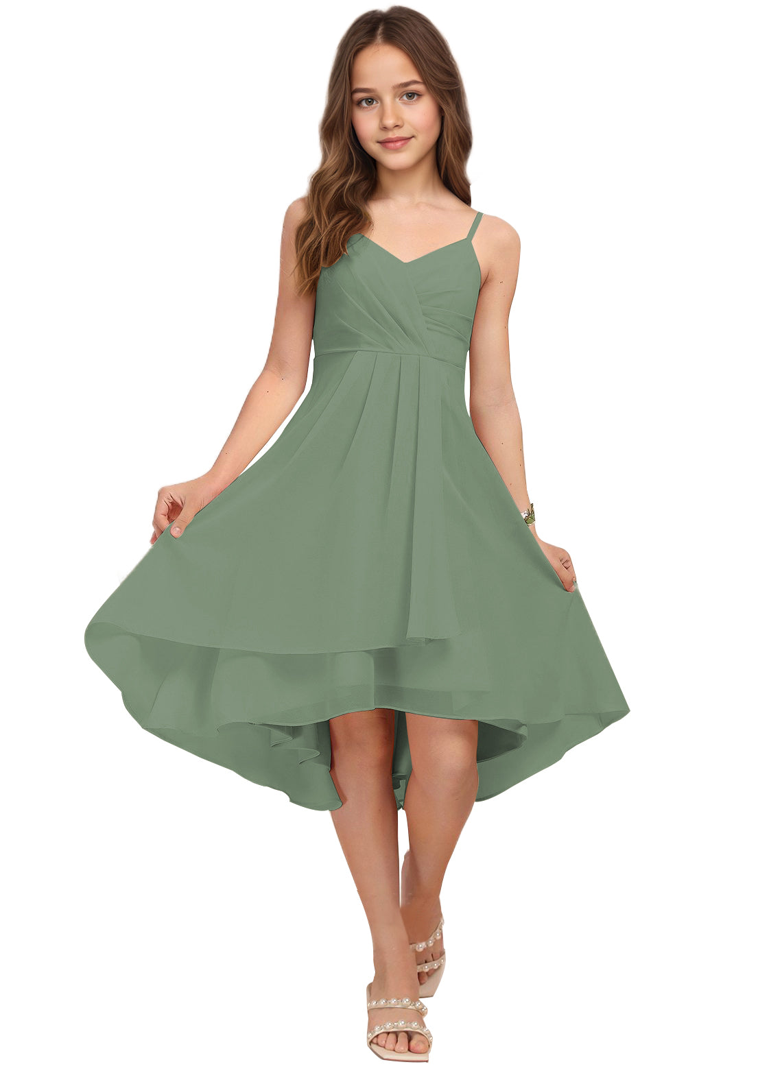 Chiffon Short Junior Bridesmaid Dresses Knee Length Sleeveless Flower Girl Dresses for 4-16 2504