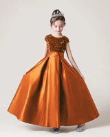 Burnt Orange Sequin A-line Girls Formal Dress Front View