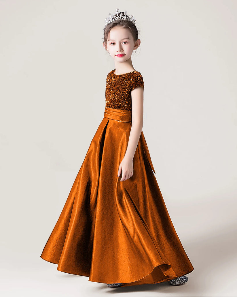 Burnt Orange Satin A-line Girls Formal Dress Side View
