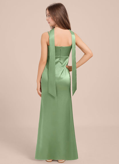 dideyttawl Satin Junior Bridesmaid Dress with Scarf for Girls 4-16 Silk Flower Girl Dress 2527