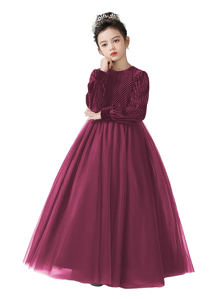 Dideyttawl Velvet Elegant Girls Formal Dress Lantern Long Sleeves Girls Birthday Party Dress