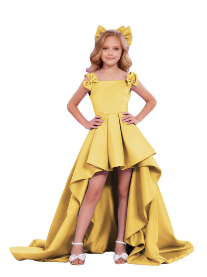 dideyttawl High-Low Junior Bridesmaid Dresses for Girls Pleated Satin A-Line Bow Straps Pageant Formal Party Dress 2536