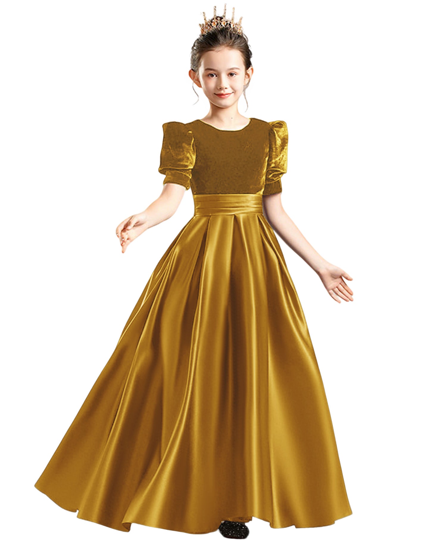 dideyttawl Velvet Junior Bridesmaid Dresses A-Line Satin Flower Girl Dress 2540