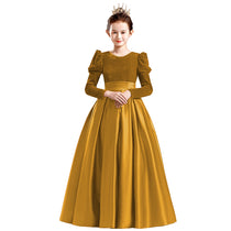 Dideyttawl Velvet Girls Formal Dress Long Sleeves Satin Flower Girl Dress 2541