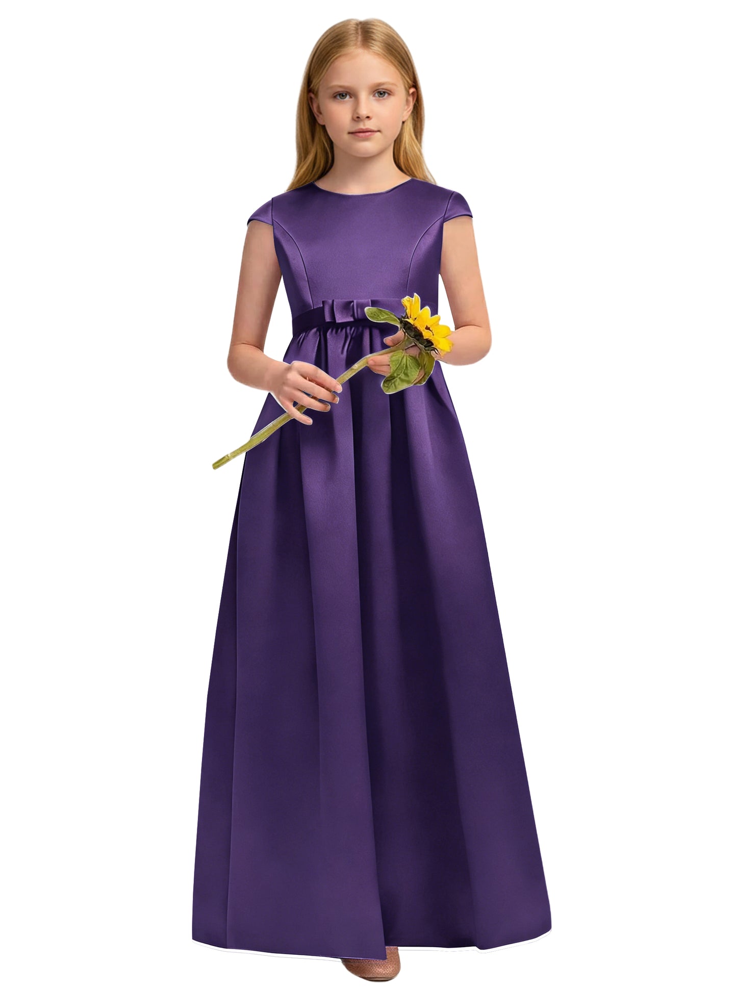 dideyttawl Satin Junior Bridesmaid Dresses Cap Sleeve Pageant Gown 2771