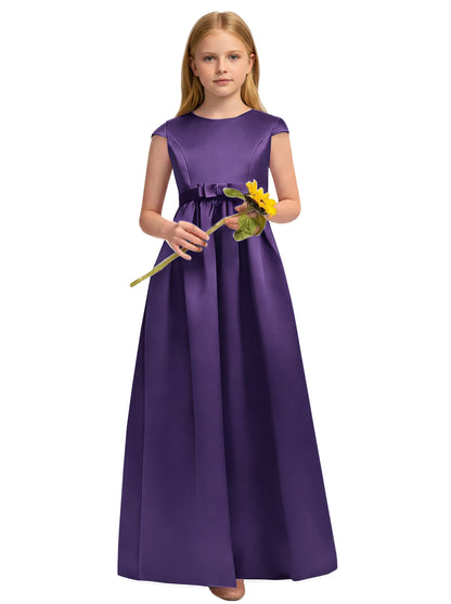 dideyttawl Satin Junior Bridesmaid Dresses Cap Sleeve Pageant Gown 2771