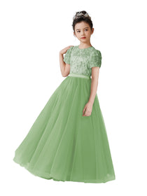 Dideyttawl Puffy Sleeves Girls Formal Dress Birthday Party Dress for Girls