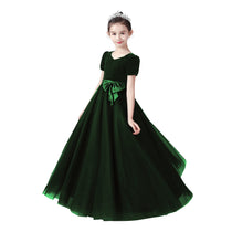 Dideyttawl Velvet Girls Formal Dress With V Neck Puff Sleeves