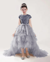 Silver Tulle A-line Girls Formal Dress Front View