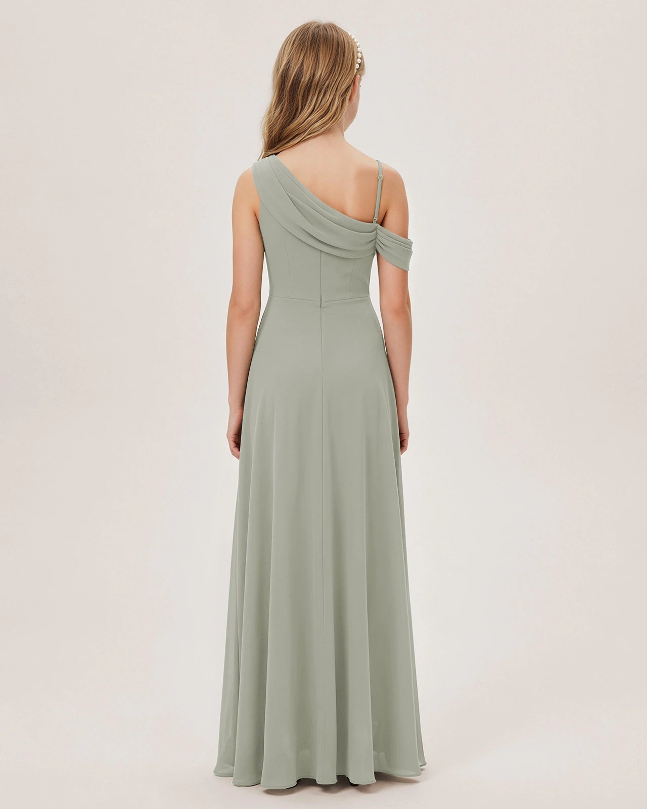 Gray Chiffon A-line Junior Bridesmaid Dress Back View