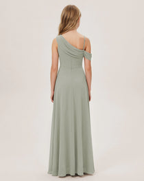 Gray Dark Green Chiffon Junior Bridesmaid Dress