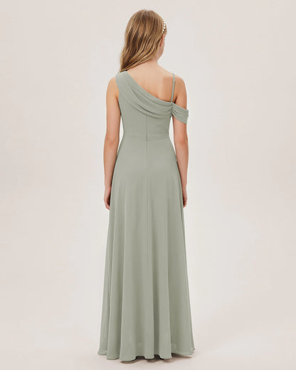 Gray Chiffon A-line Junior Bridesmaid Dress Back View