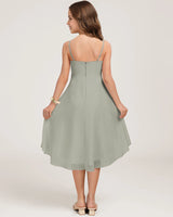 Grey Chiffon A-line Junior Bridesmaid Dress Back View