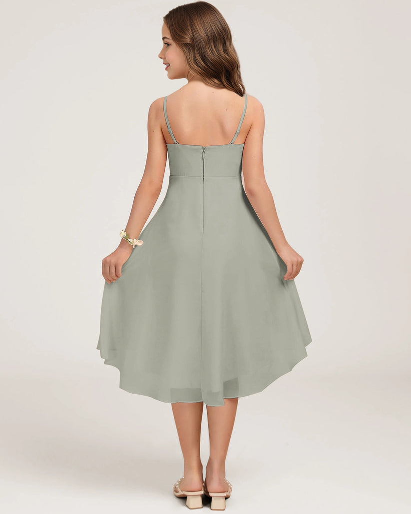 Grey Chiffon A-line Junior Bridesmaid Dress Back View