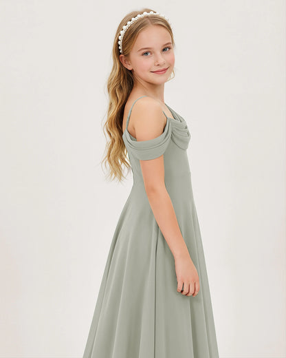 Gray Chiffon A-line Junior Bridesmaid Dress Side View