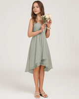 Grey Chiffon A-line Junior Bridesmaid Dress Front View