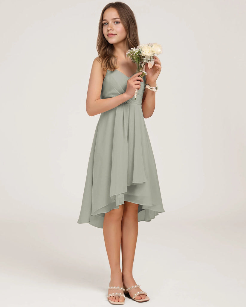 Grey Chiffon A-line Junior Bridesmaid Dress Front View