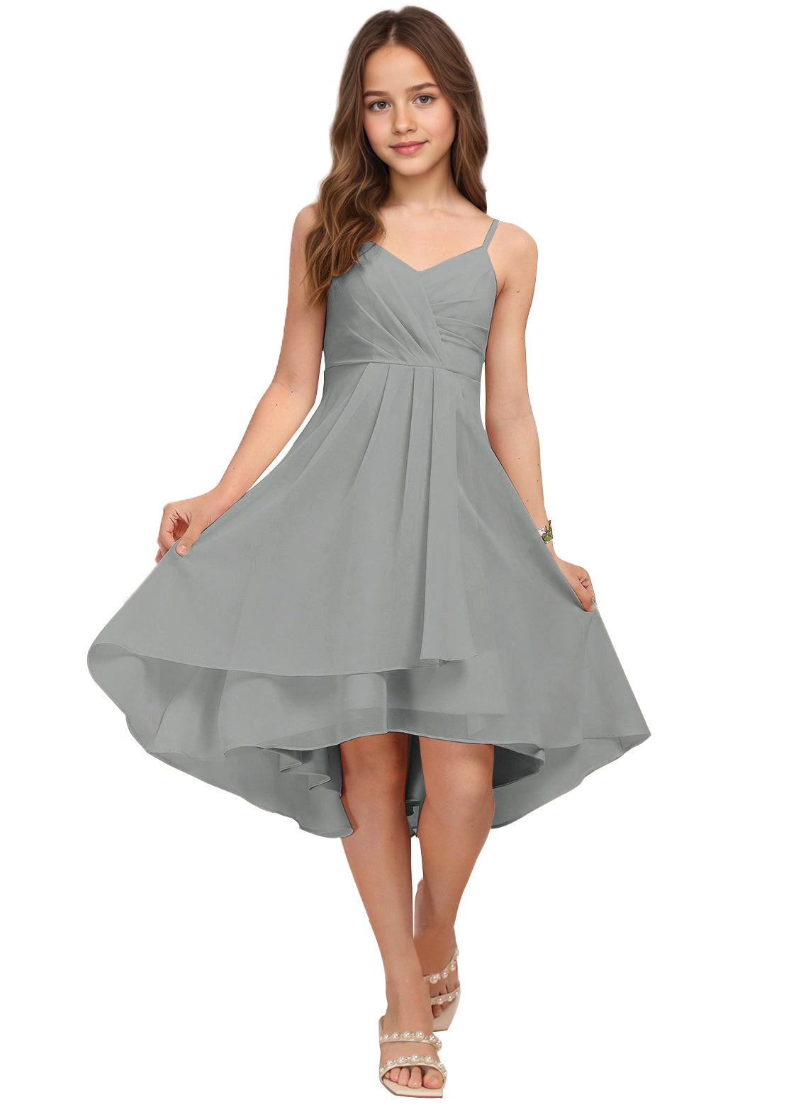 Chiffon Short Junior Bridesmaid Dresses Knee Length Sleeveless Flower Girl Dresses for 4-16 2504