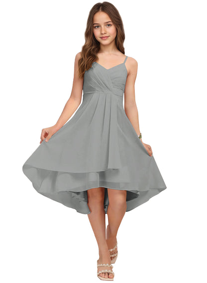 Chiffon Short Junior Bridesmaid Dresses Knee Length Sleeveless Flower Girl Dresses for 4-16 2504